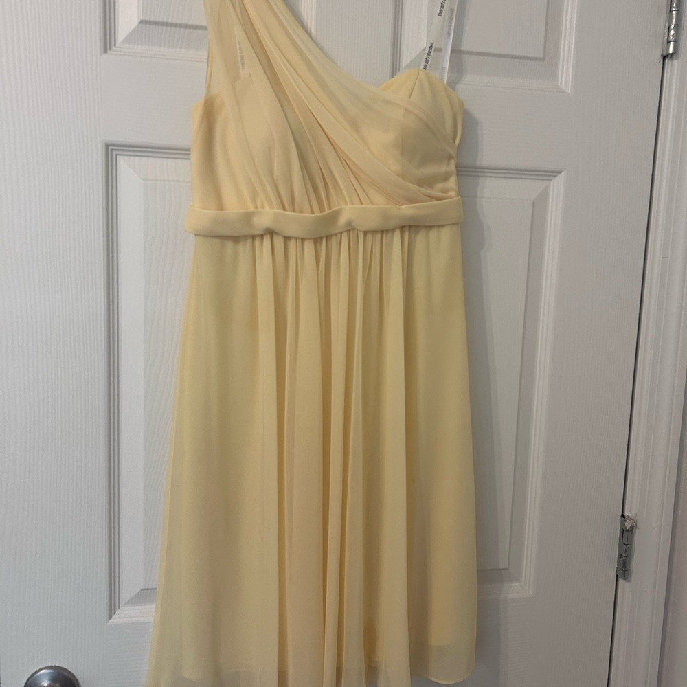 David's Bridal One Shoulder Dress in Light Yellow